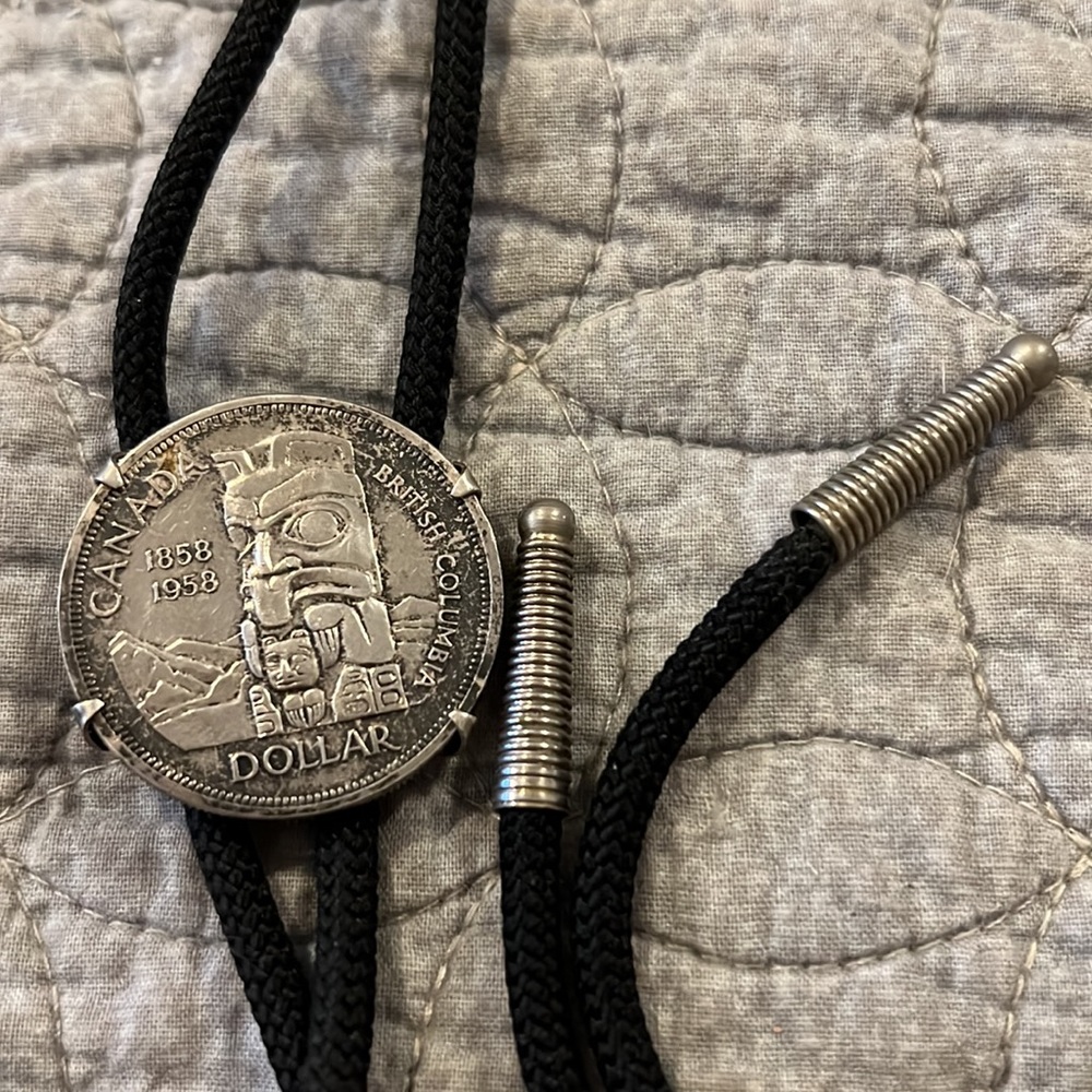 1958 Canada Silver Dollar Native American Totem Pole bolo tie